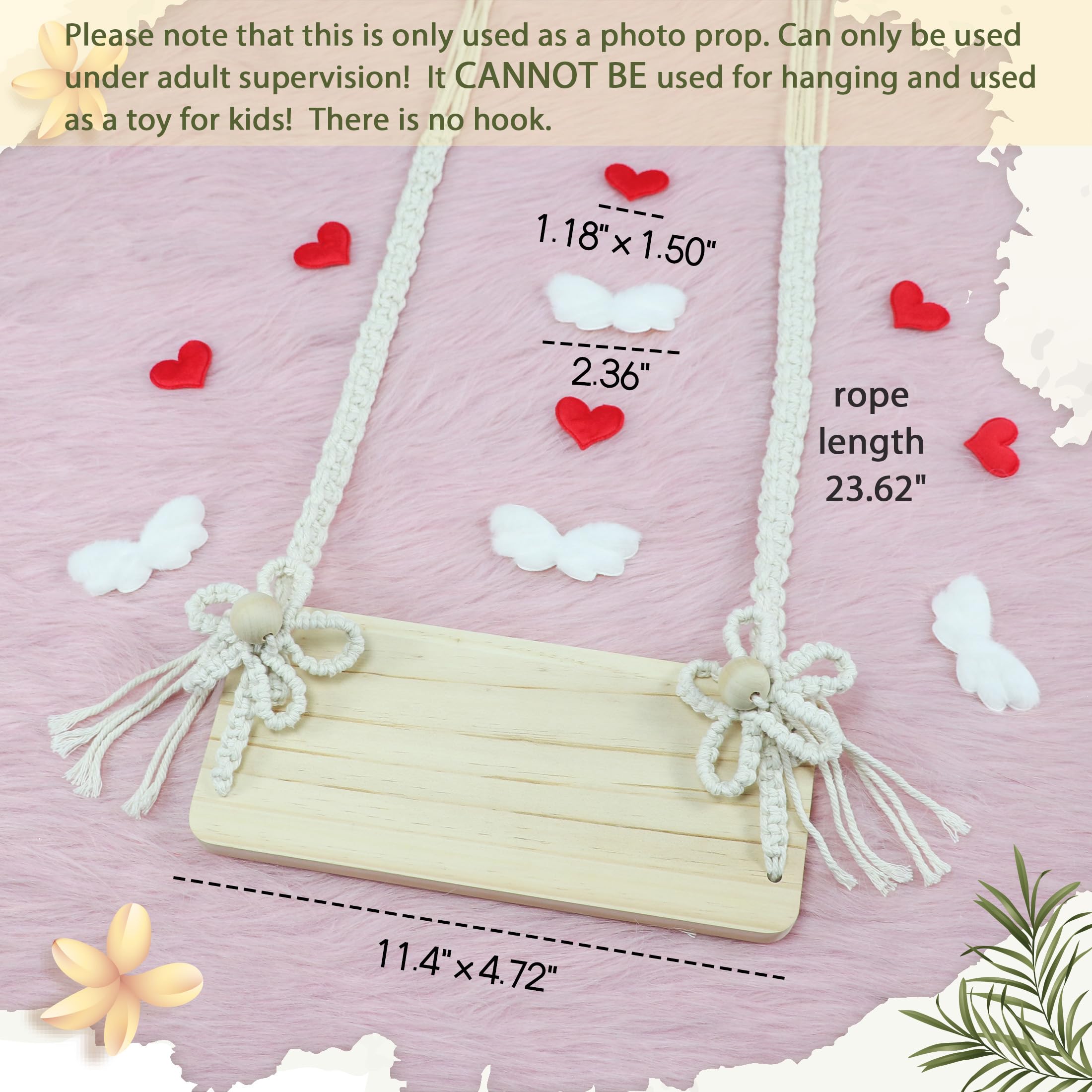 M&G House Newborn Photography Props Swing Prop Wooden Swing Seats Baby Photo Props Wooden Prop Swing Baby Photoshoot Props Newborn Photography Accessory(Wood Color, 4 Wings 6 Red Hearts)