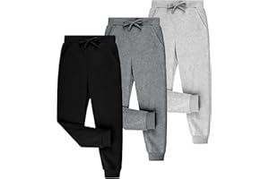 BIG ELEPHANT 3 Pack Boys Sweatpants, Youth Cotton Athletic Joggers Pants with Pockets and Drawstring