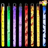 JOYIN 24 Pcs Halloween Glow Stick Hanging Wands in 8 Different Pattern Designs and 6 Colors for Kids Party Favors, Halloween Party Supplies, Glow in the Dark, Goodies Bags Fillers, Non Candy Treats