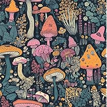 MuralPeel Coloful Pink/Yellow/Red Magical Mushroom Forest in Dark ...