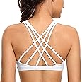 CRZ YOGA Strappy V Neck Sports Bras for Women - Criss Cross Back Wireless Padded Workout Yoga Bra