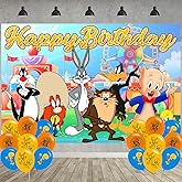 Tunes of Looney Birthday Party Decoration,Party Photo Background 5 x 3 FT and 18 Pcs Balloon,Baby Bugs Bunny Merch Party Backdrop Supplies