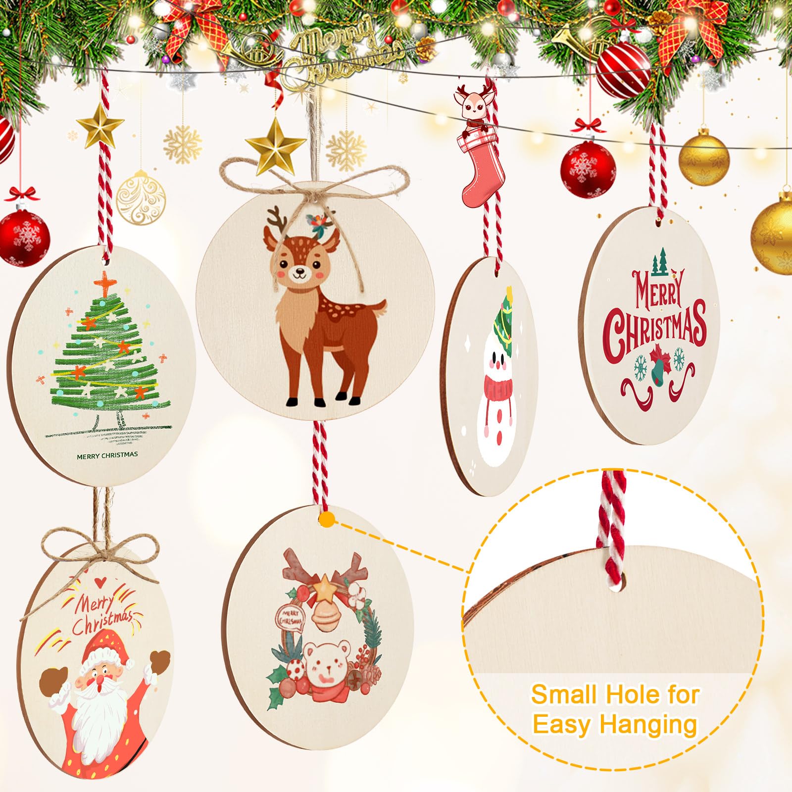 Philorn 50pcs Wooden Ornaments for Crafts 3.5