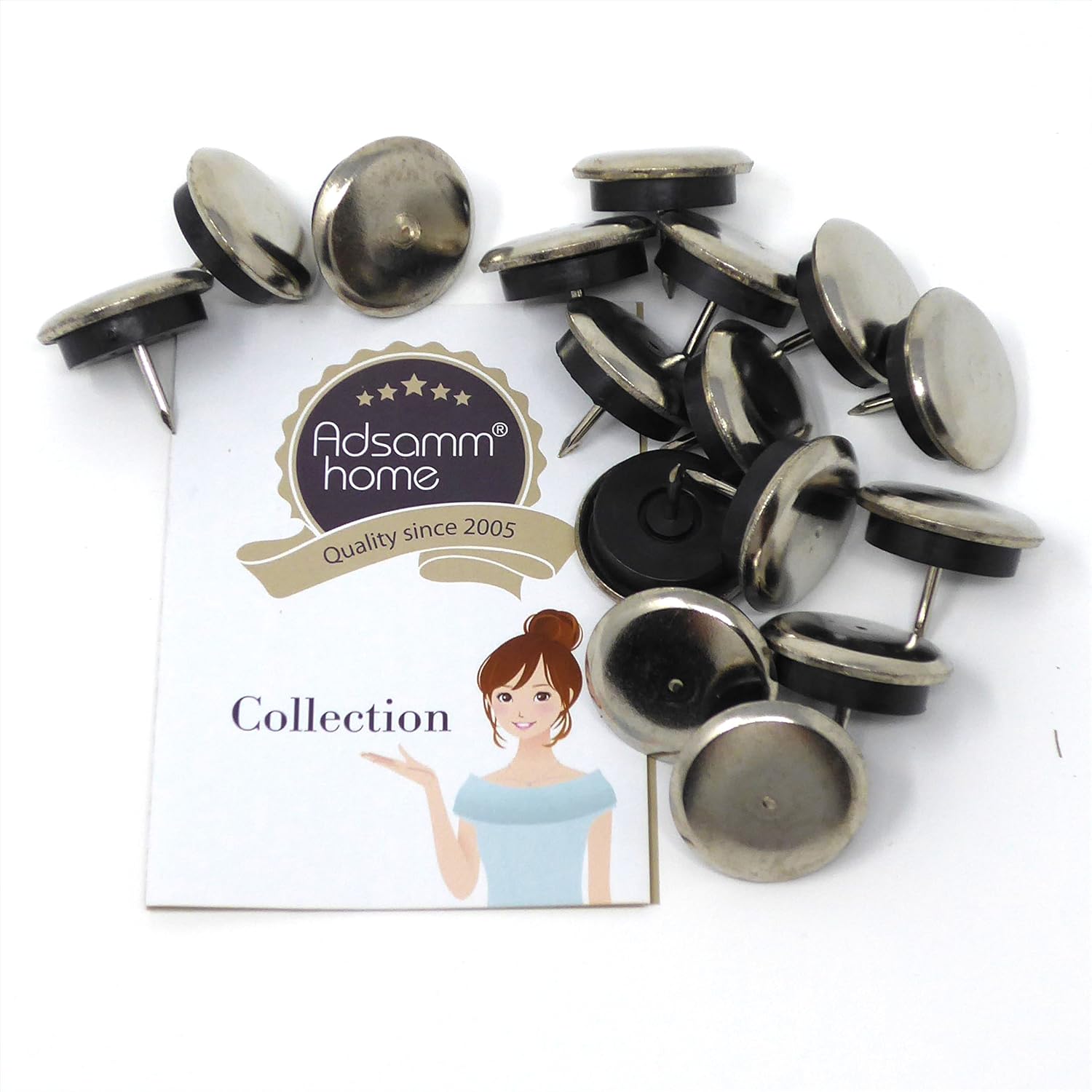 Adsamm® / 16 x Glides in metal with nail and rubber cushion, Silver, diameter 30 mm - Image 3