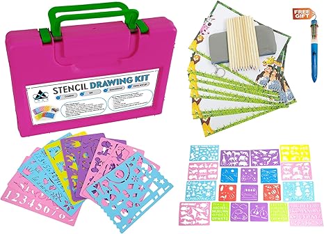 Amazon Com Drawing Stencil Set For Kids 45 Piece Unique Plastic Stencil Kit 350 Shapes Designs Ultimate Diy Arts Crafts Creative Educational Travel Activity Ideal Toy Gift