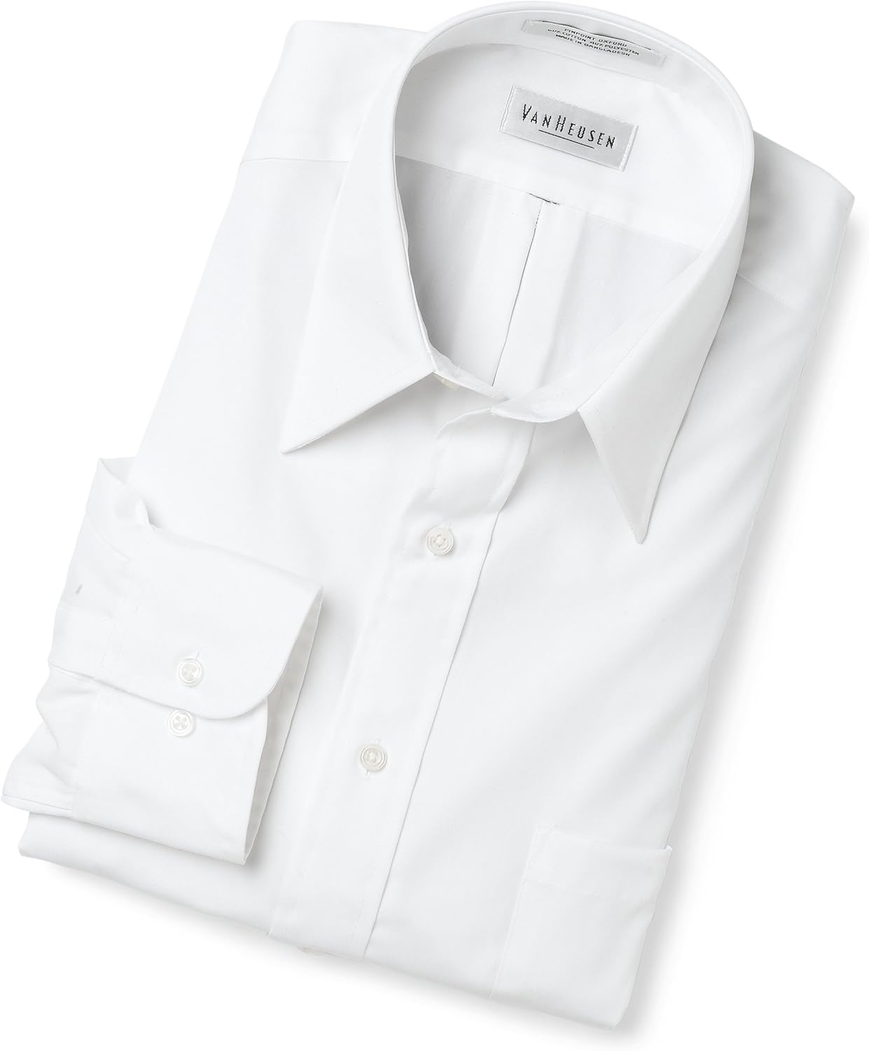 Van Heusen Men's Easy Care Pinpoint Solid Long Sleeve Button Down Shirt, White, 14.5 32/33 at 