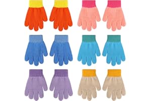 6 Pairs Toddler Knitted Gloves, Kids Winter Cold-proof Gloves Unisex Full Finger Stretch Gloves with Excavator Pattern (Rainb