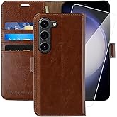 MONASAY Wallet Case Compatible for Galaxy S23+Plus 5G,[RFID Blocking] Flip Folio Leather Cell Phone Cover with Credit Card Holder，6.6 inch, Brown
