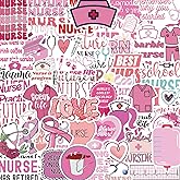 Nurse Sticker Pack 50PCS Pink Nursing Stickers Cute Gifts for Nurses Women Girls Vinyl Waterproof Medical Stickers for Water Bottles Laptop Kechup Nurse Accessories