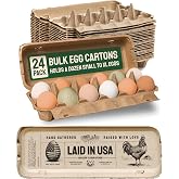Hatortempt 24pc Egg Cartons Cheap Bulk 12 Count, Reusable Dozen Egg Crates | Sturdy Cardboard Paper Pulp - S-XL Chicken &amp; Duck Egg Cartons - Rustic Custom Design - Empty Egg Containers for Fresh Eggs