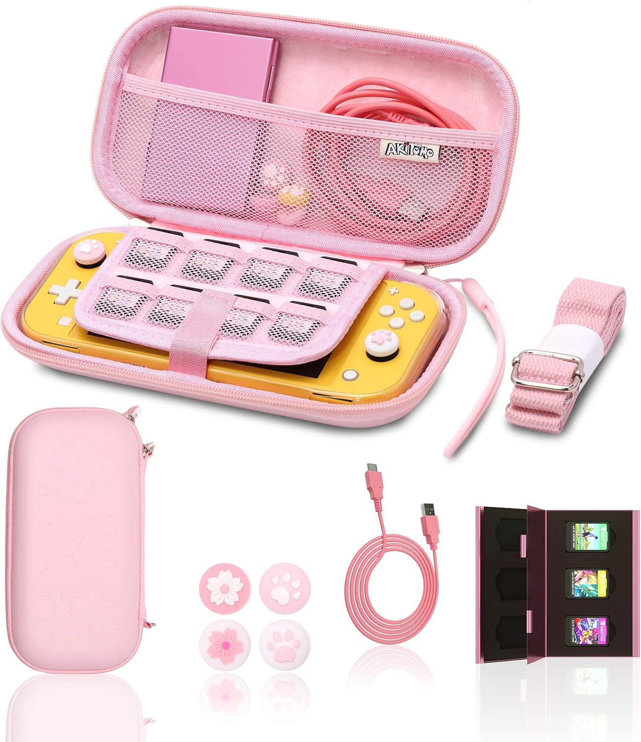 Switch lite Pink Accessories, Pink Carry Case with Coral