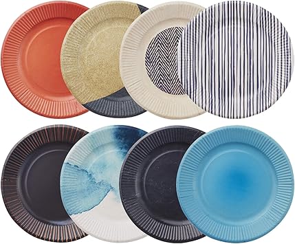 Amazon Co Jp 料理に合う 和食器 パーティー おしゃれ 和皿 デザイン 使い捨て 紙皿 Za Ryu ザリュー 18cm 8デザイン 8枚 入 1パック 8枚入 ホーム キッチン