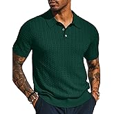 PJ PAUL JONES Mens Knit Polo Shirt Short Sleeve Hollow Out Knit Shirt Texture Knitted Polo