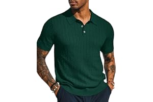 PJ PAUL JONES Mens Knit Polo Shirt Short Sleeve Hollow Out Knit Shirt Texture Knitted Polo