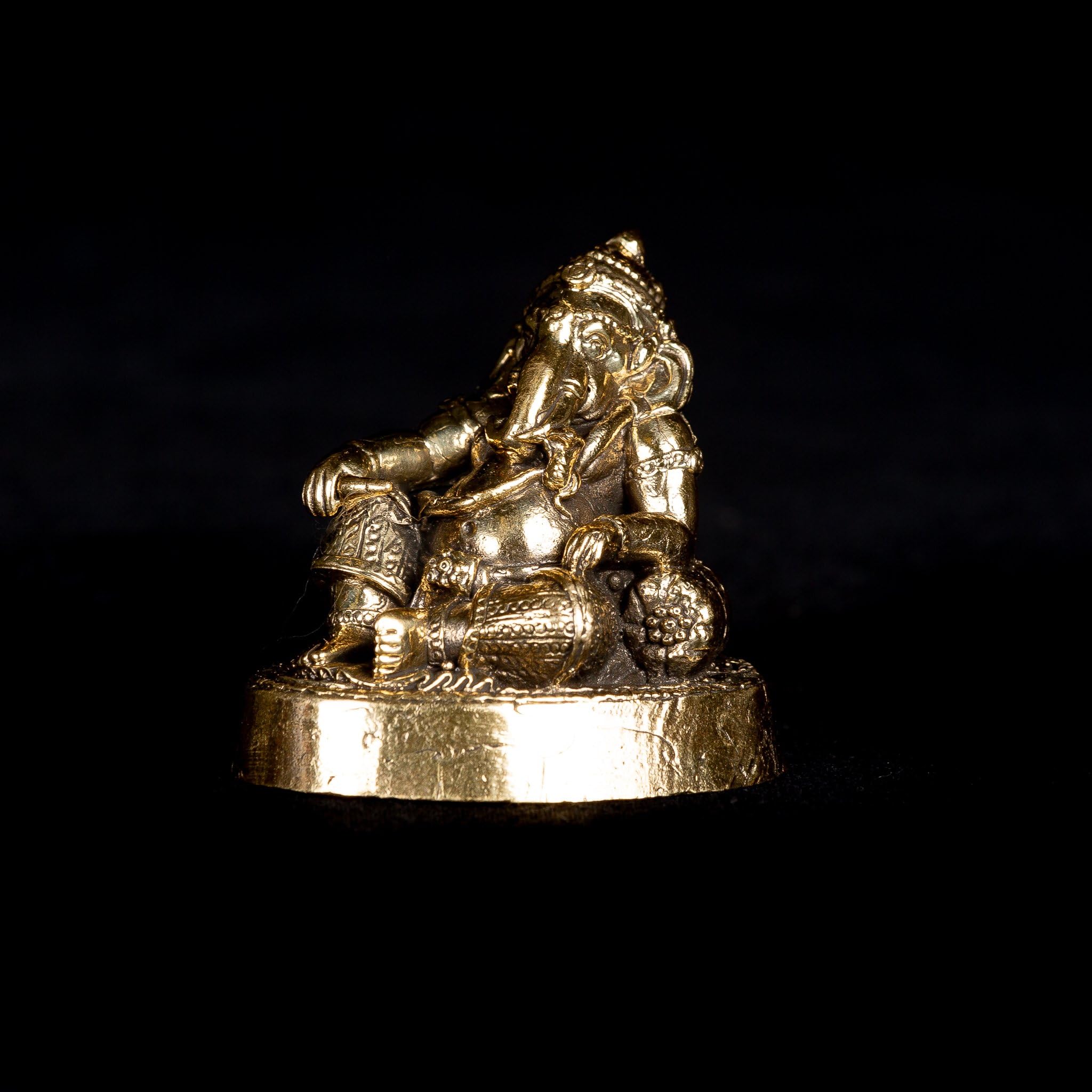 HD Asian Art Ganesha Statue -Thailand Brass Seated Ganesha - Remover of Obstacle - 4cm/1.5"