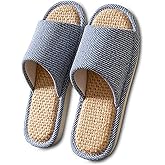 EitCaton Women And Men House Fabric Slippers Indoor And Outdoor, Non-Slip Memory Foam Open-Toe Home Shoes, Soft Bottom Linen Unisex Washable Cotton Casual