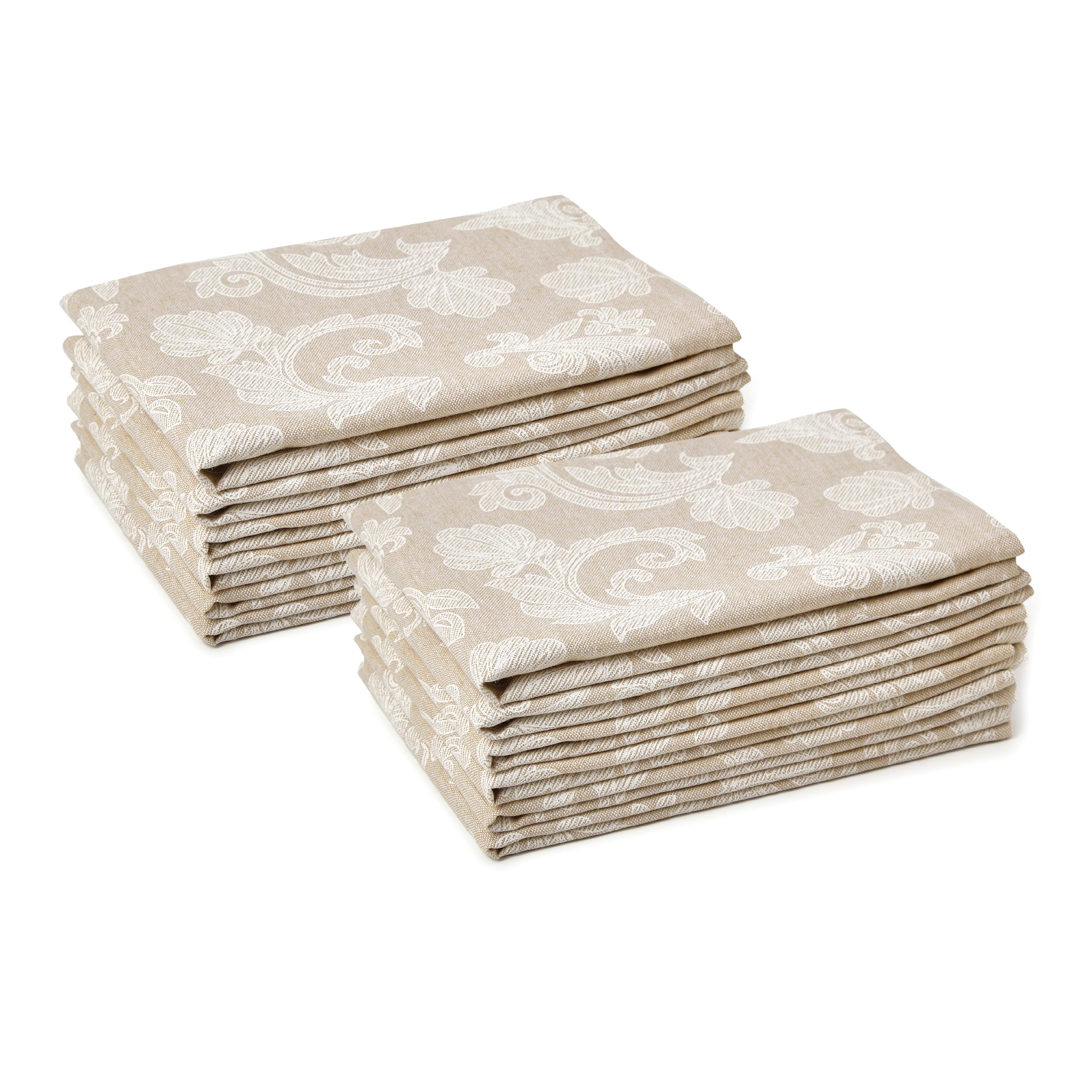 Encasa XO Beige Cloth Napkins Set of 12, 45x45 cm | Floral Jacquard Design Cotton Serviettes Napkins | Washable & Reusable Napkin for Wedding, Holiday, Halloween, Parties & Everyday Table Decor