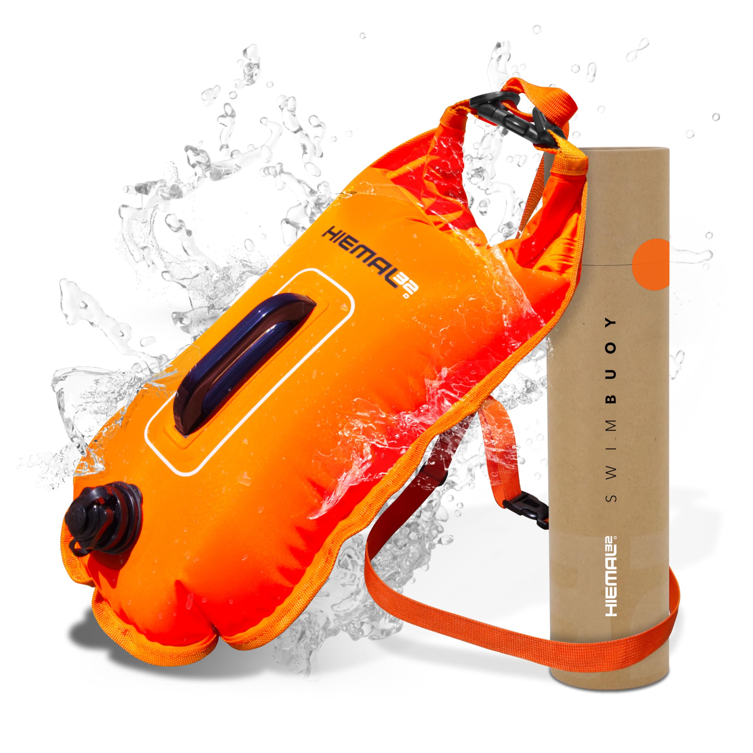 HIEMAL32 Tow Float for Open Water Swimming – 15L Swim Buoy & Dry Bag for Adults – Cold Water Safety Float for Sea Swimmers, SUP & Kayak – Hi-Vis, Waterproof & Durable with Recovery Handle