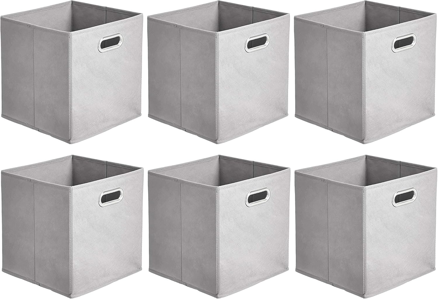 AmazonBasics Collapsible Fabric Storage Cubes with Oval Grommets - 6-Pack, Light Grey