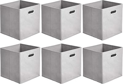 Amazon Basics Collapsible Fabric Storage Cubes 6-Pack Light Grey