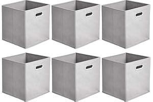 Amazon Basics Collapsible Cube Storage Organizer Bins, 6-Pack, 10.5 x 10.5 x 11 inches, Light Grey