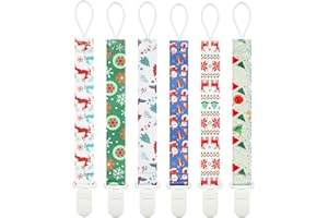 Babeine Christmas Pacifier Clips, 6 Pack Binkie Paci Holder for Boys and Girls Fits for Most Pacifiers, Teethers & Toys and Xmas Gift (Snowman,Snowflake)