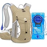 Hydration Backpack with 2L Water Bladder - Lightweight 15L Daypack with Phone-Sized Hip Belt Pockets, Anti-Chafe Cotton Edging & No-Bounce Straps - Small Water Backpack for Hiking, Running, Skiing