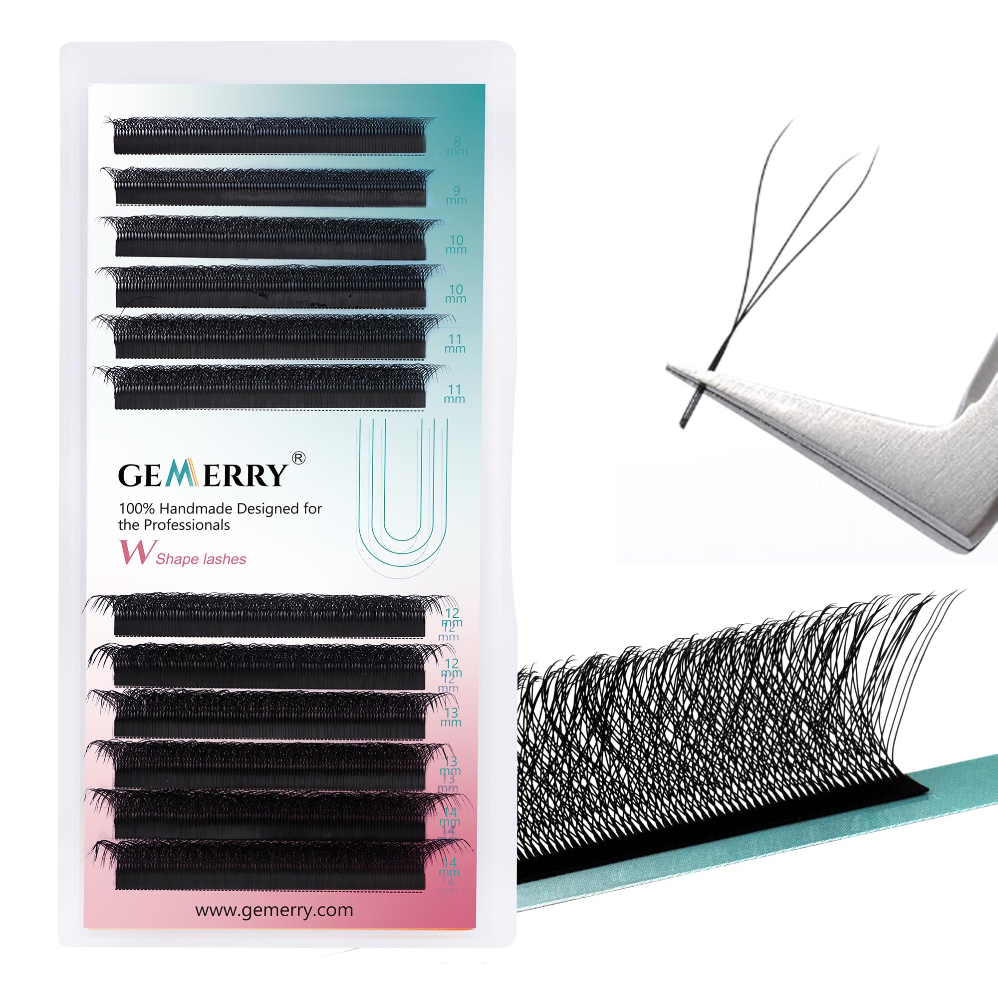 Gemerry Lash W lashes 3D Premade fan Lashes Extensions 0.07mm D Curl 8-14mix Noir Volume Thick Lashes Professional Single Lash Individual Russian Lash Tray(W-3D-007-d cur-8-14mix)