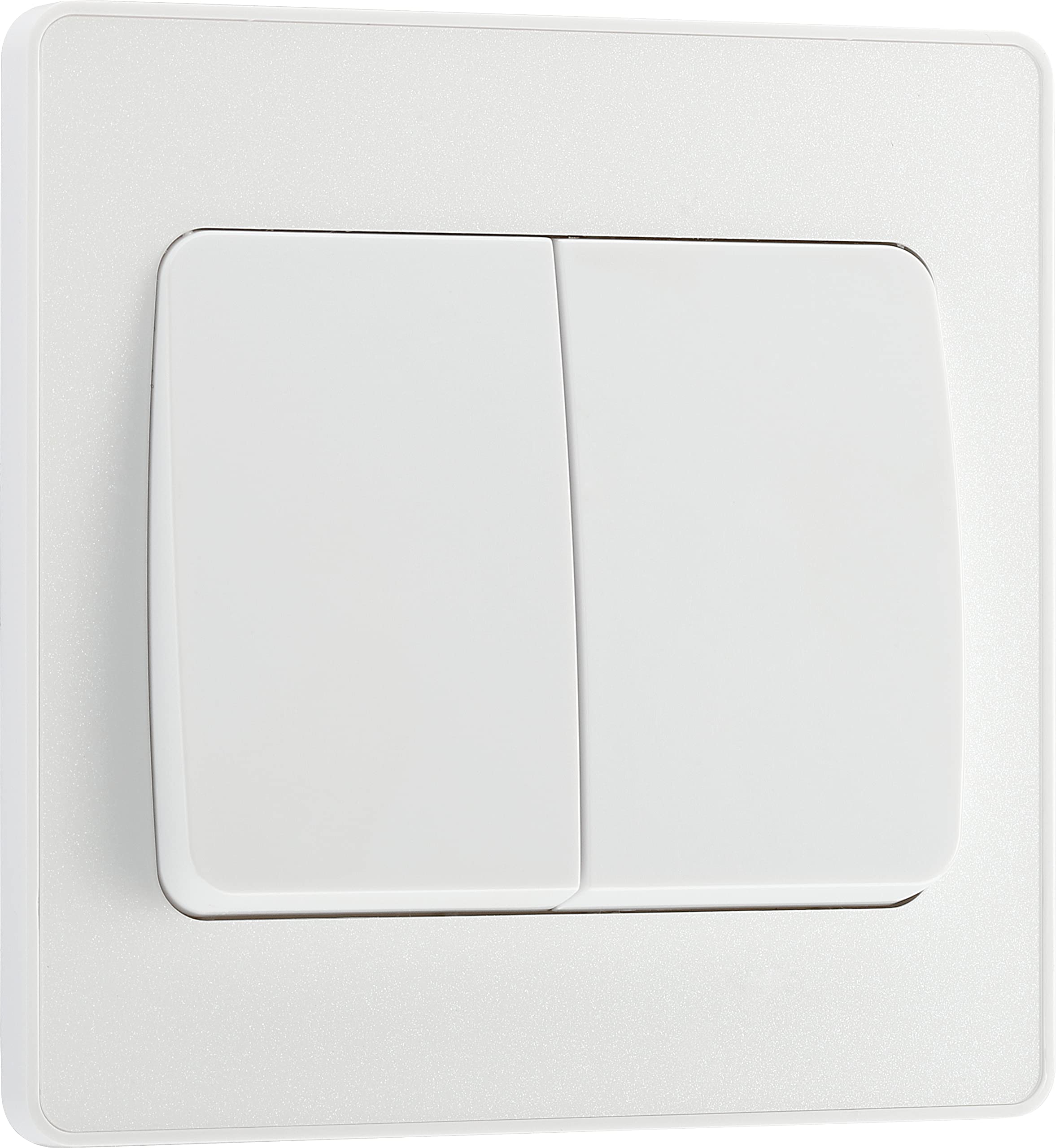 BG Electrical Double Wall Light Switch, Wide Rocker, 2 Way, Screwless Front Plate, Round Edges, Evolve, Pearlescent White, 20A, 16AX, PCDCL42WW