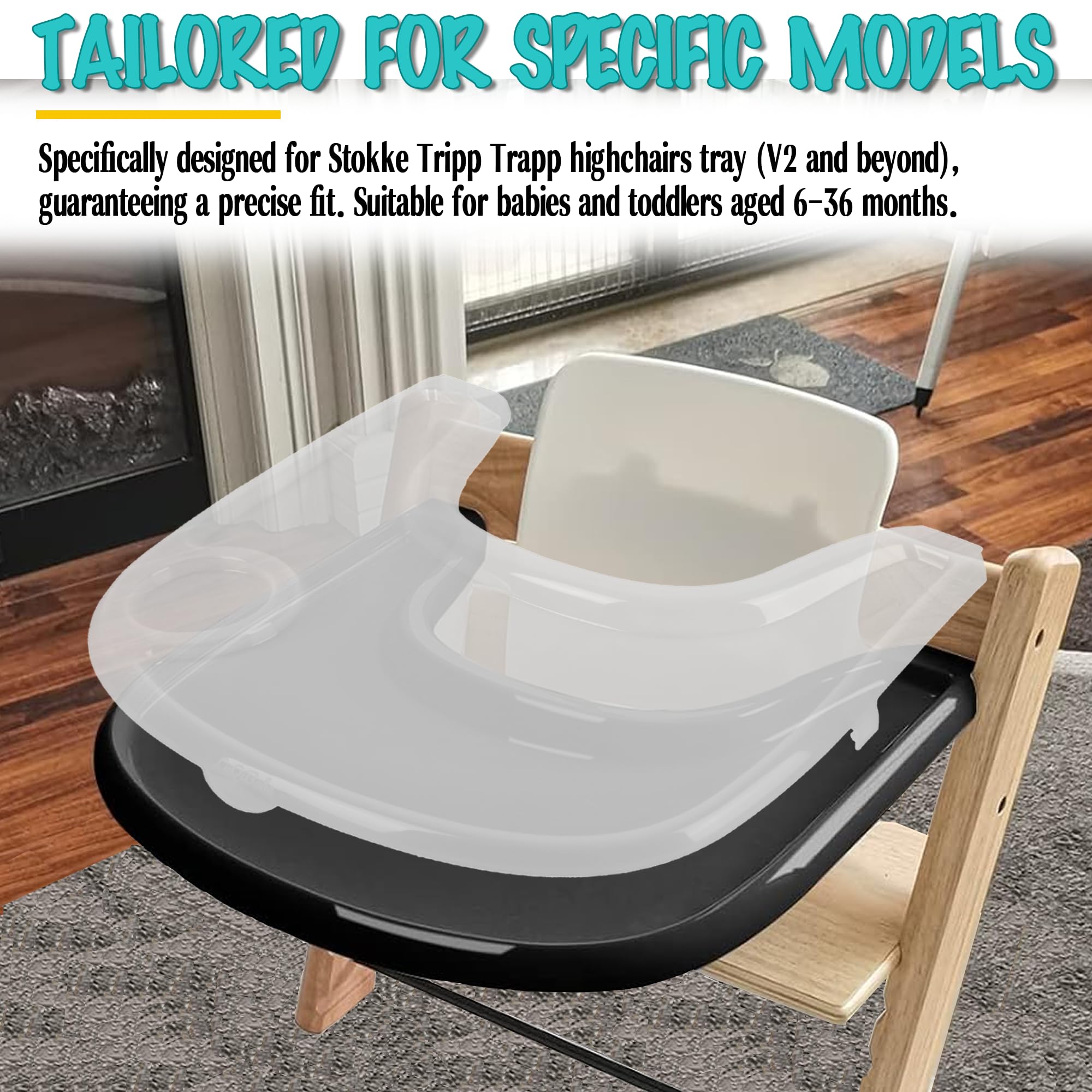 High Chair Tray Cover Compatible with Stokke Tripp Trapp Chair with Cup Holder - Smooth Surface and Strong Suction - Made with Food-Safe Plastic (BPA BPS BPF Lead Phthalate Free) - Clear