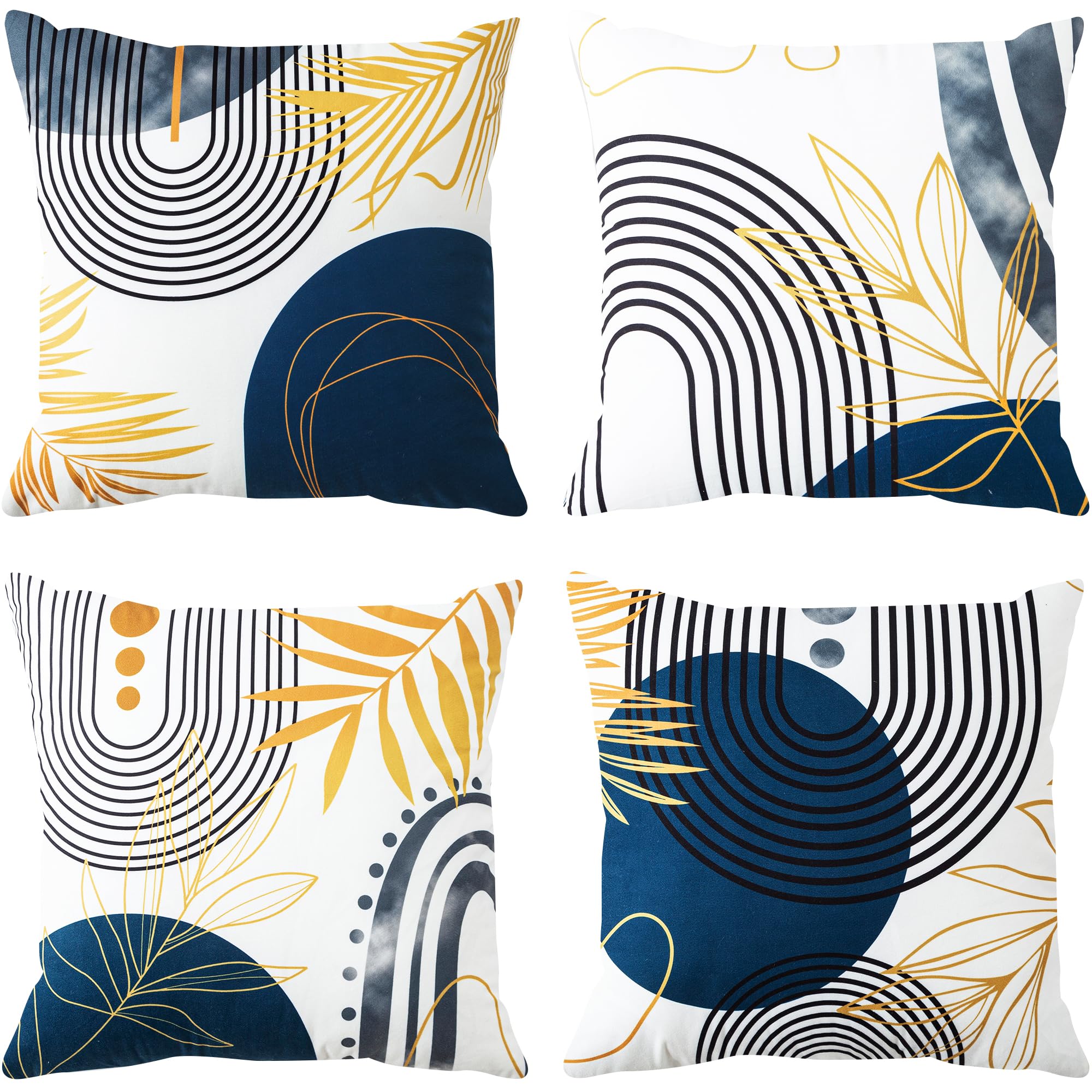 YUMYDG Set of 4 Cushion Covers 45 x 45cm Modern Abstract Blue and Grey Mid Century Geometric Pillow Covers for Sofa Bed Living Room Couch Decor Square Cushion Cover 18x18 Inches