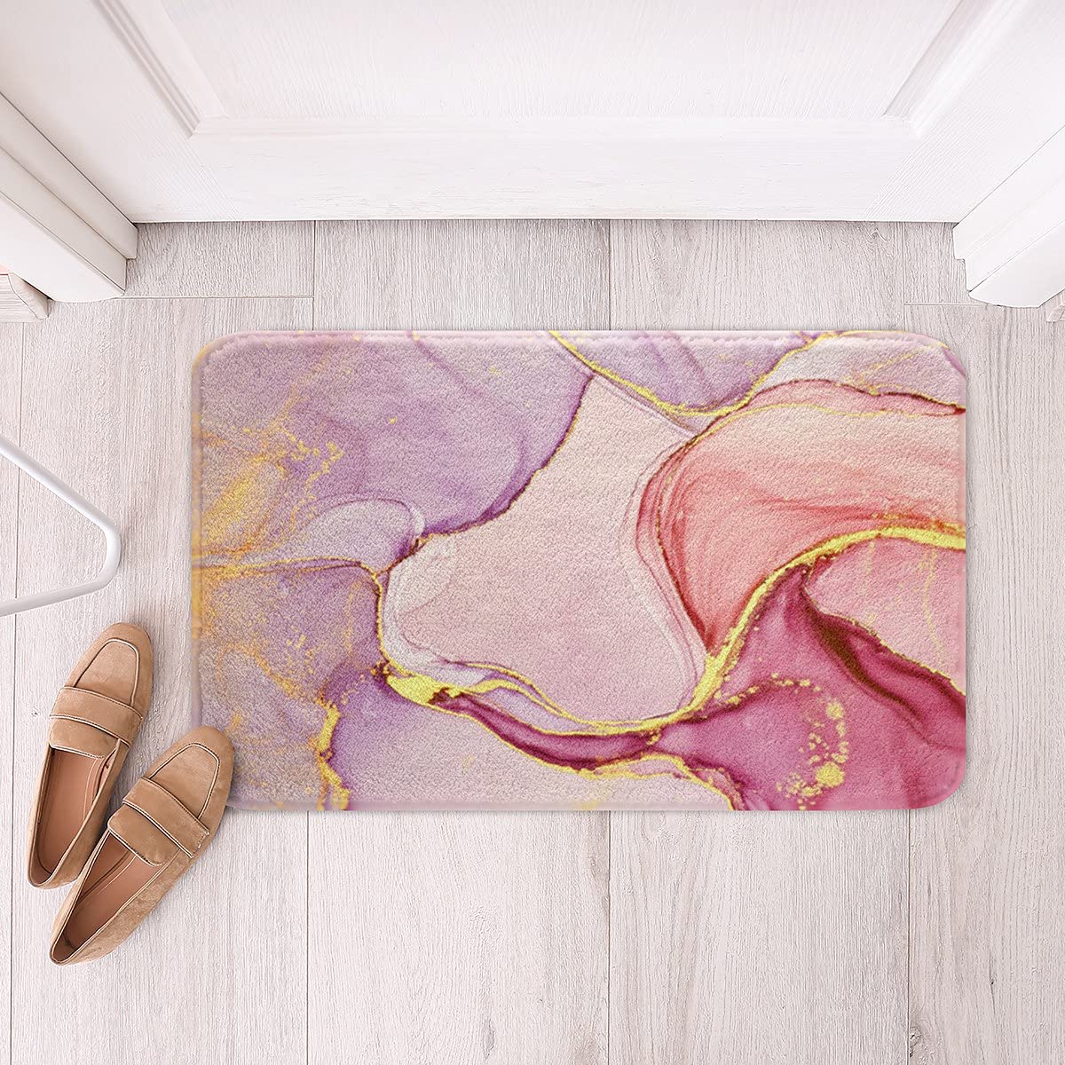 Pink Marble Bath Mats for Bathroom Non Slip Floor Mats Bath Rugs Set Luxury Purple Golden Marble Abstract Art Ultra Thick Soft Microfiber Door Mats for Kitchen/Living Room Bedroom 20"x32"