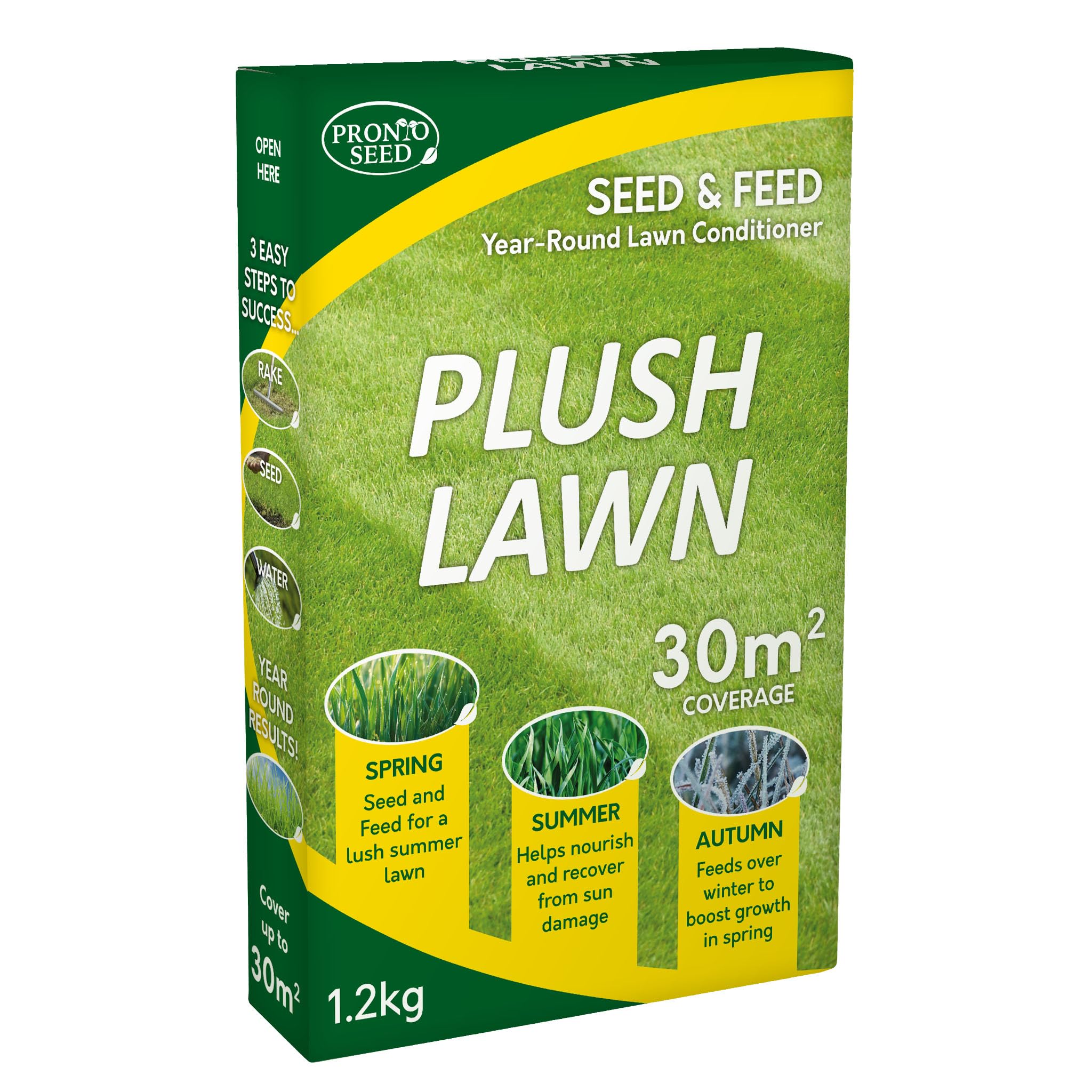 Pronto Seed Plush Lawn 1.2 kg - Fast-Growing Grass Seed & Conditioner Mix - Covers 30m2 for Lawn Repair & Restoration - DEFRA Approved, Eco-Friendly, & Pet Safe (1.2kg)