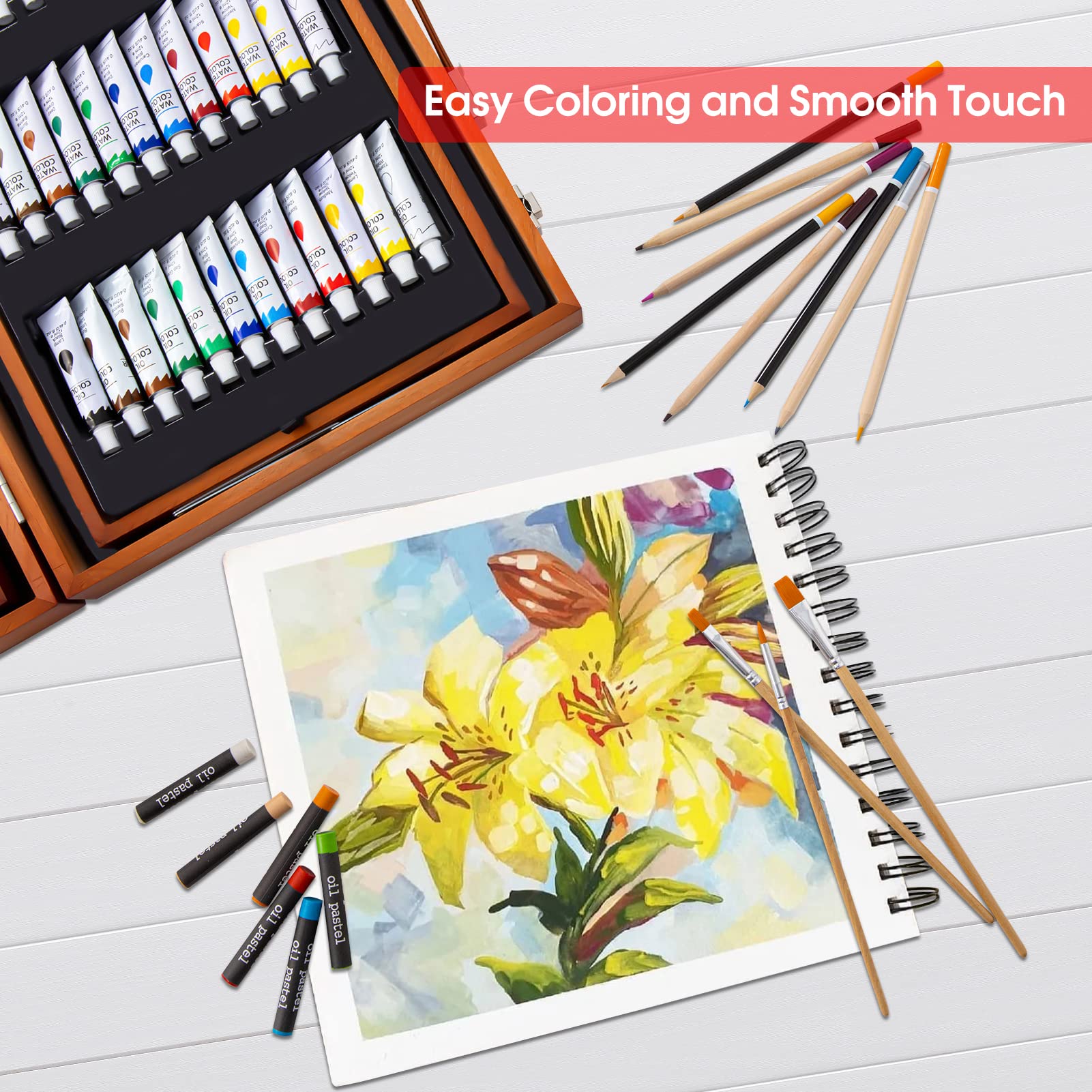 VigorFun Art Supplies, 170-Piece Deluxe Wooden Art Set Crafts Kit with Oil Pastels, Colored Pencils, Watercolor Paint, Acrylic Paint, Oil Paint, Creative Gift for Kids, Teens, Beginners Girls Boys