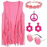 Deerjoke 70s Disco Outfits Hippie Clothes Costume for Women, 5 Pcs 60s 70s Hippie Accessories Halloween