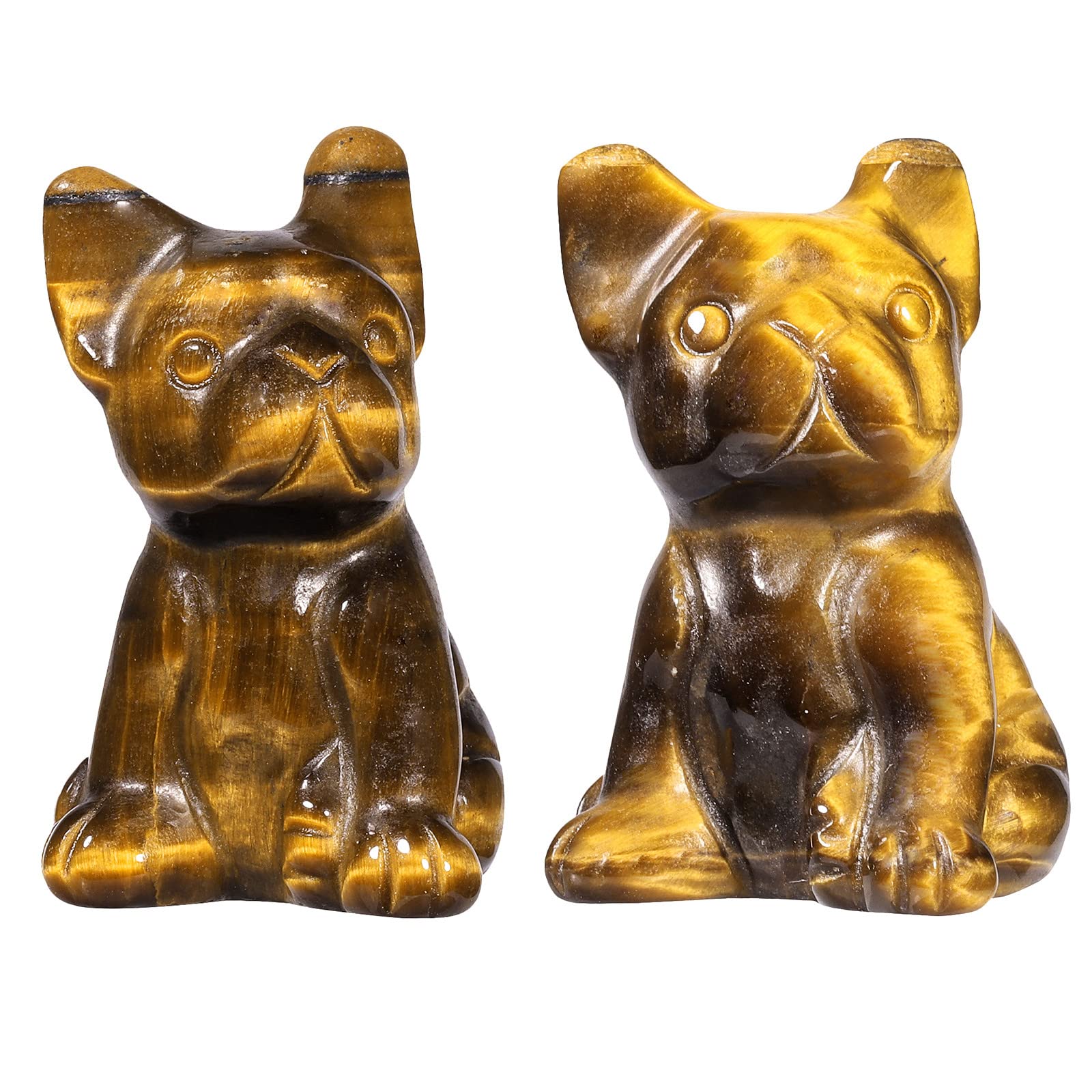 Nupuyai 2pcs Tiger's Eye Mini Crystal Stone Statue Hand Carved Animal Dog Puppy Set, Energy Healing Stone Figurine Ornament Home Office Decor
