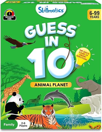 Skillmatics Guess in 10 Animal Planet Card Game - Family Trivia