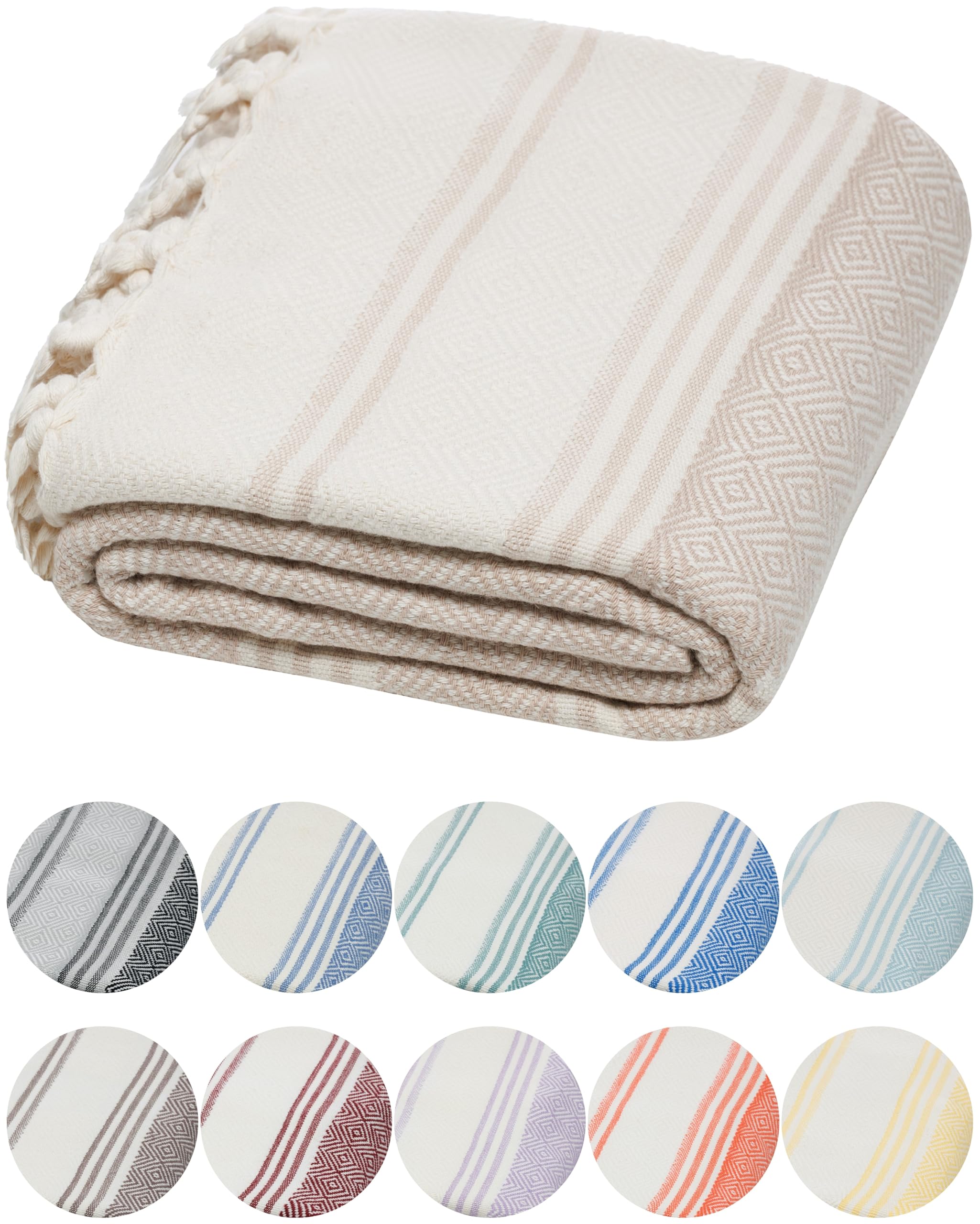 DEMMEX Organic Turkish Cotton Beach Bath Hammam Towel – Quick-Dry, Lightweight, Compact, Sand-Free Beach Towel & Blanket – Luxury Bathroom & Hammam Towel Peshtemal, OEKO-TEX Certified, 180x90cm, Beige