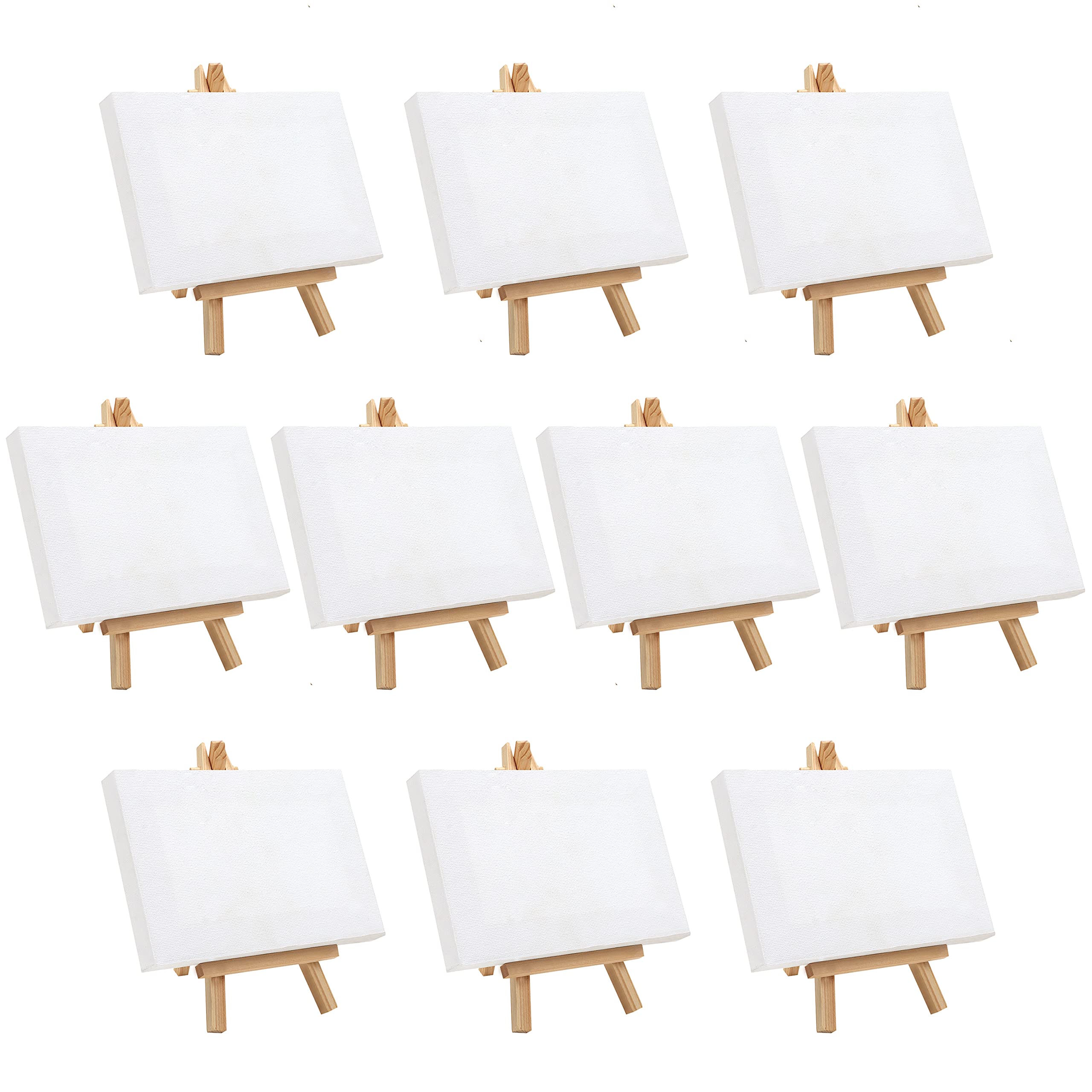 Belle Vous 10 Pack Mini Art Canvas with Wooden Easel - H15.5 x W8.9cm (6.10 x 3.5 inches) - Pre-Stretched and Primed Blank Canvas - Table Top Easels for Oil and Acrylic Painting & Drawing