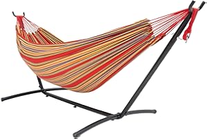 Lazy Daze Hammocks Double Hammock with 9FT Space Saving Steel Stand Includes Portable Carrying Case, 450 Pounds Capacity (Red&Yellow)
