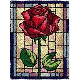 Latch Hook Kits for Adults Kids Rug Tapestry Kits with Printed Canvas DIY Embroidery Kits Festival Gifts Home Decoration (Flower)