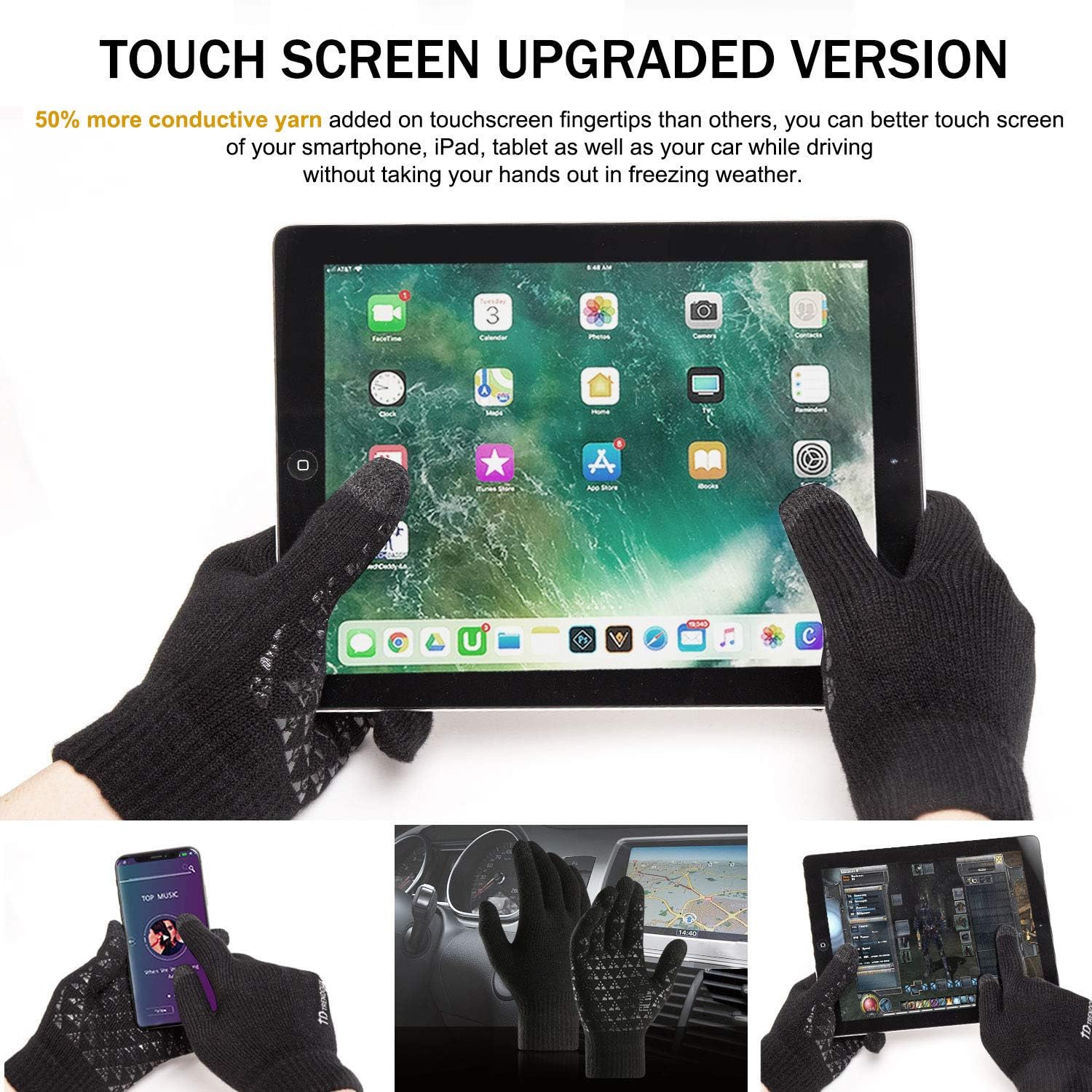 TRENDOUX Winter Gloves for Men and Women - Upgraded Touch Screen Anti-Slip Silicone Gel - Elastic Cuff - Thermal Soft Wool Lining - Knit Stretchy Material: Clothing