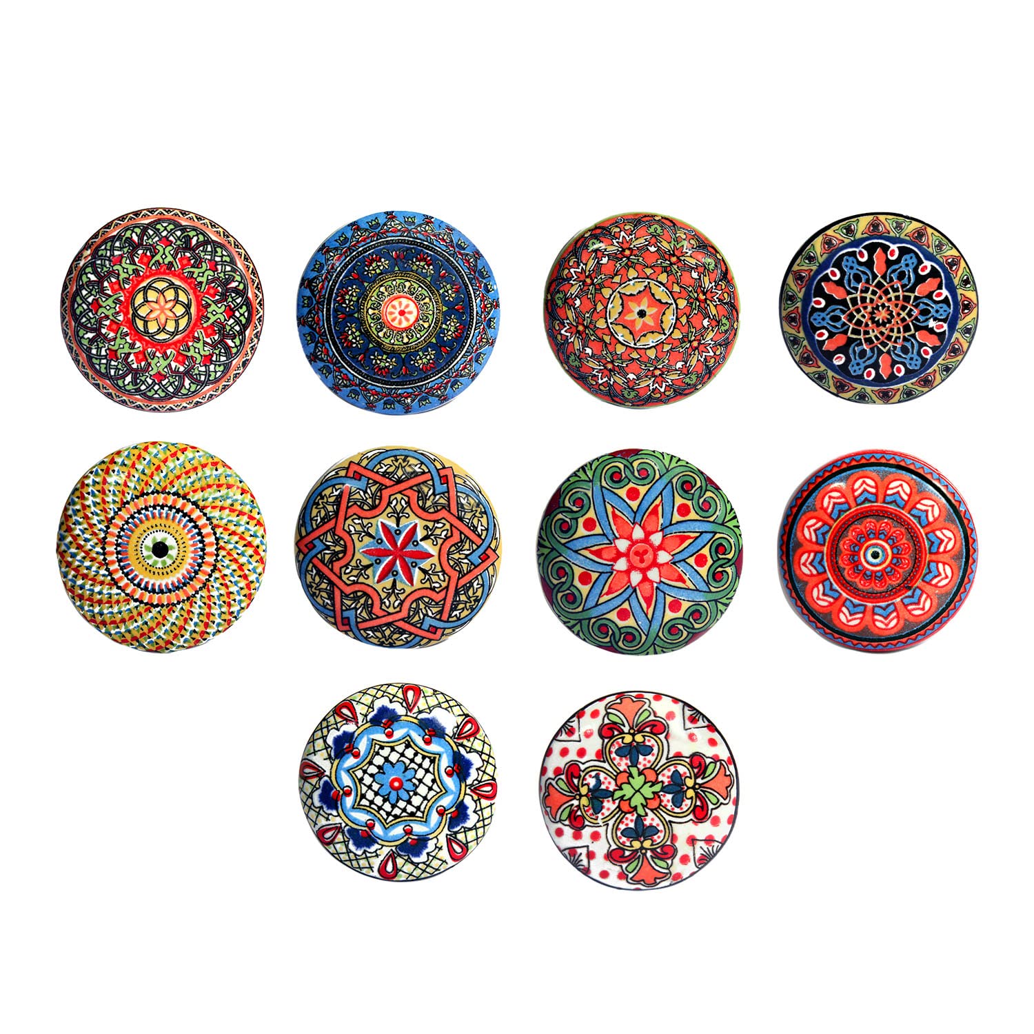Nacnic Set of 10 Ceramic knobs with Different Vintage Floral Designs, Hand Painted. Handcrafted Handles for cabinets, Drawers, Dressers and Hangers. Classic knobs of 40mm Diameter.