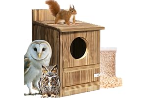 PIPIONE Squirrel Houses Owl House Bird Houses for Outside, Owl Box Birdhouses for Outdoors, Wooden Bird Nesting Boxes with Shavings for Wildlife Lovers, Easy Assembly Required