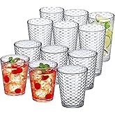 Amazing Abby - Snowflake - 16-Ounce and 24-Ounce Tumblers (Set of 12), Clear Reusable Plastic Cups, Stackable, BPA-Free, Shatter-Proof, Dishwasher-Safe