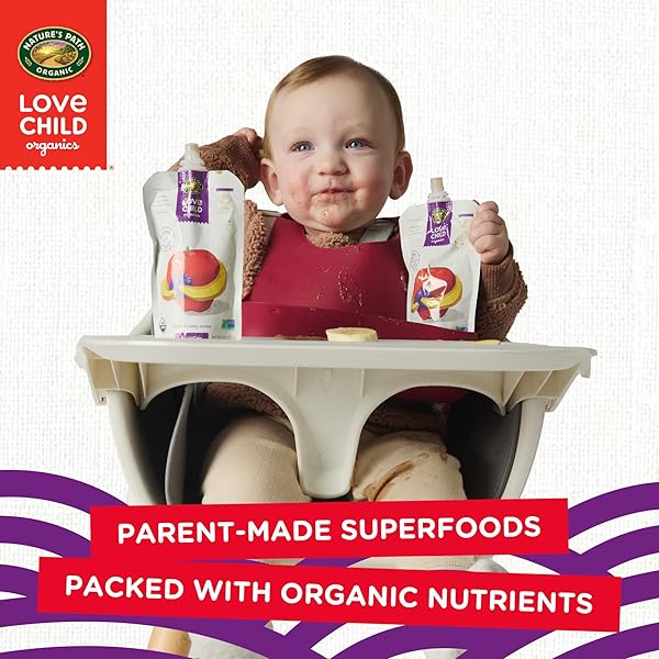 LOVE CHILD ORGANICS SUPERBLENDS APPLES, BANANAS + BLUEBERRIES PUREE, 4 OZ (PACK OF 12), NON-GMO, BY NATURE’S PATH
