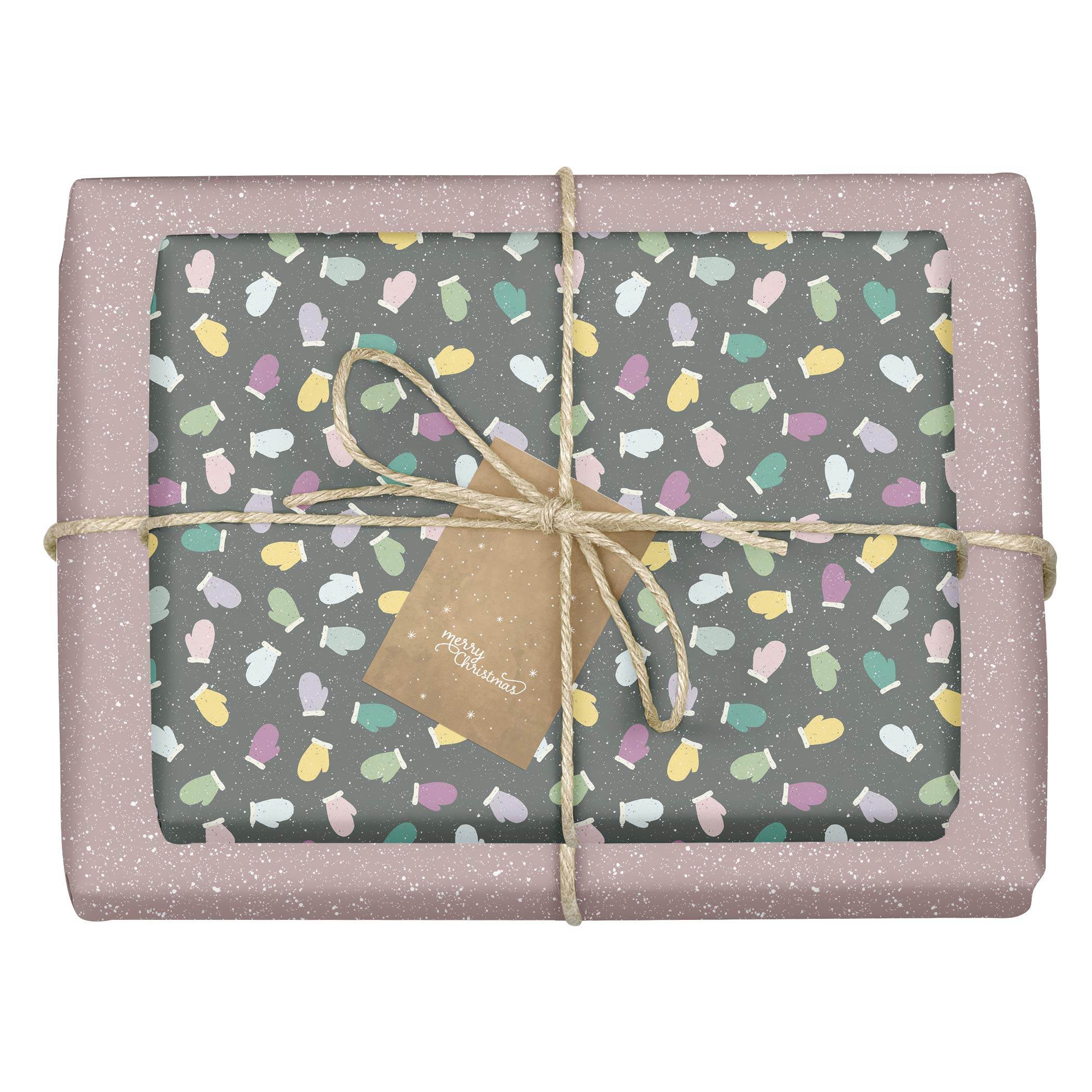 dabelino 4 x Environmentally Friendly Christmas Wrapping Paper for Children and Adult: Gloves/Dots (Purple, Colourful) | Includes 4 x Tags in Set | Double Sided Sheets of Christmas Wrapping Paper