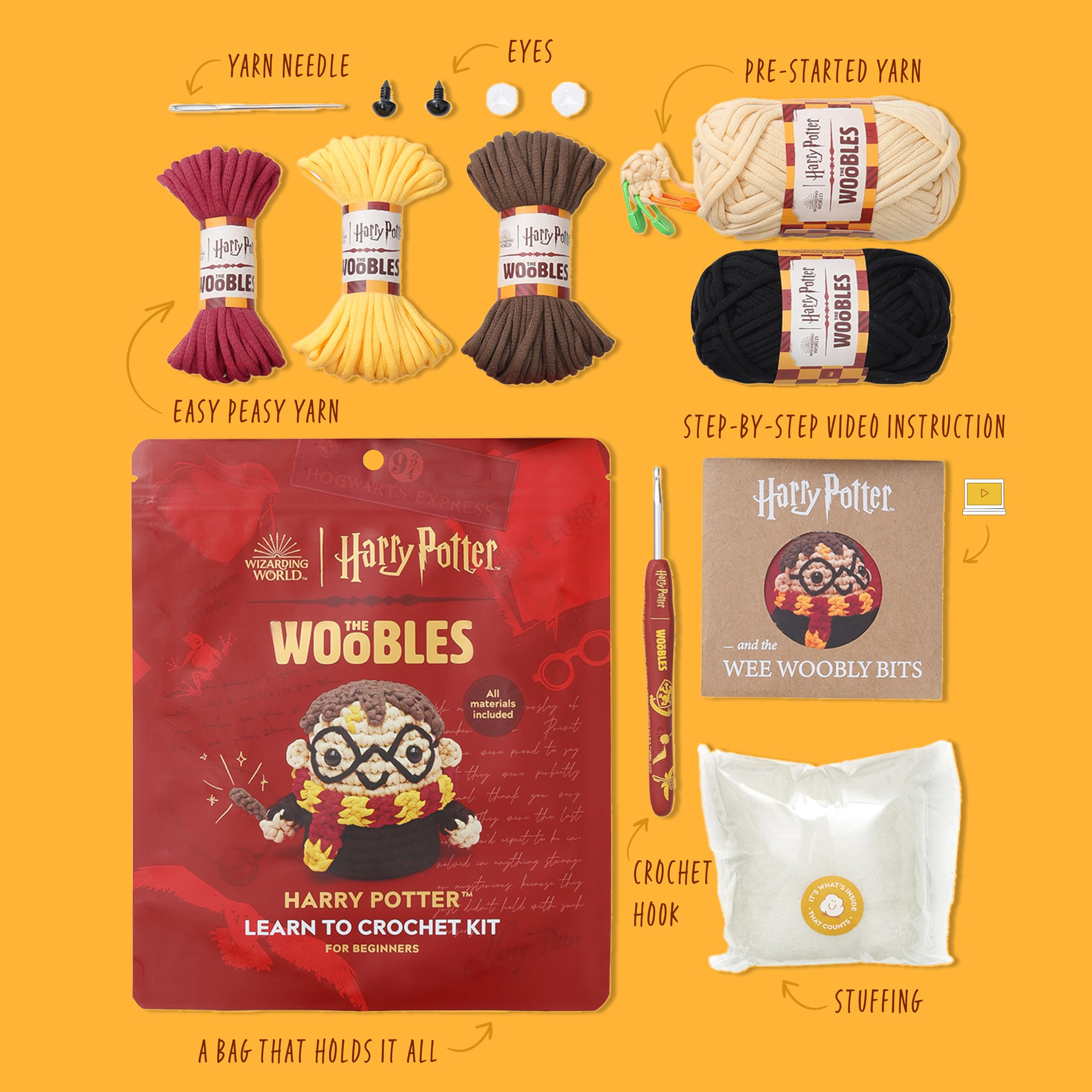 The Woobles Beginners Crochet Kit with Easy Peasy Yarn as seen on Shark Tank - with Step-by-Step Video Tutorials - Harry Potter
