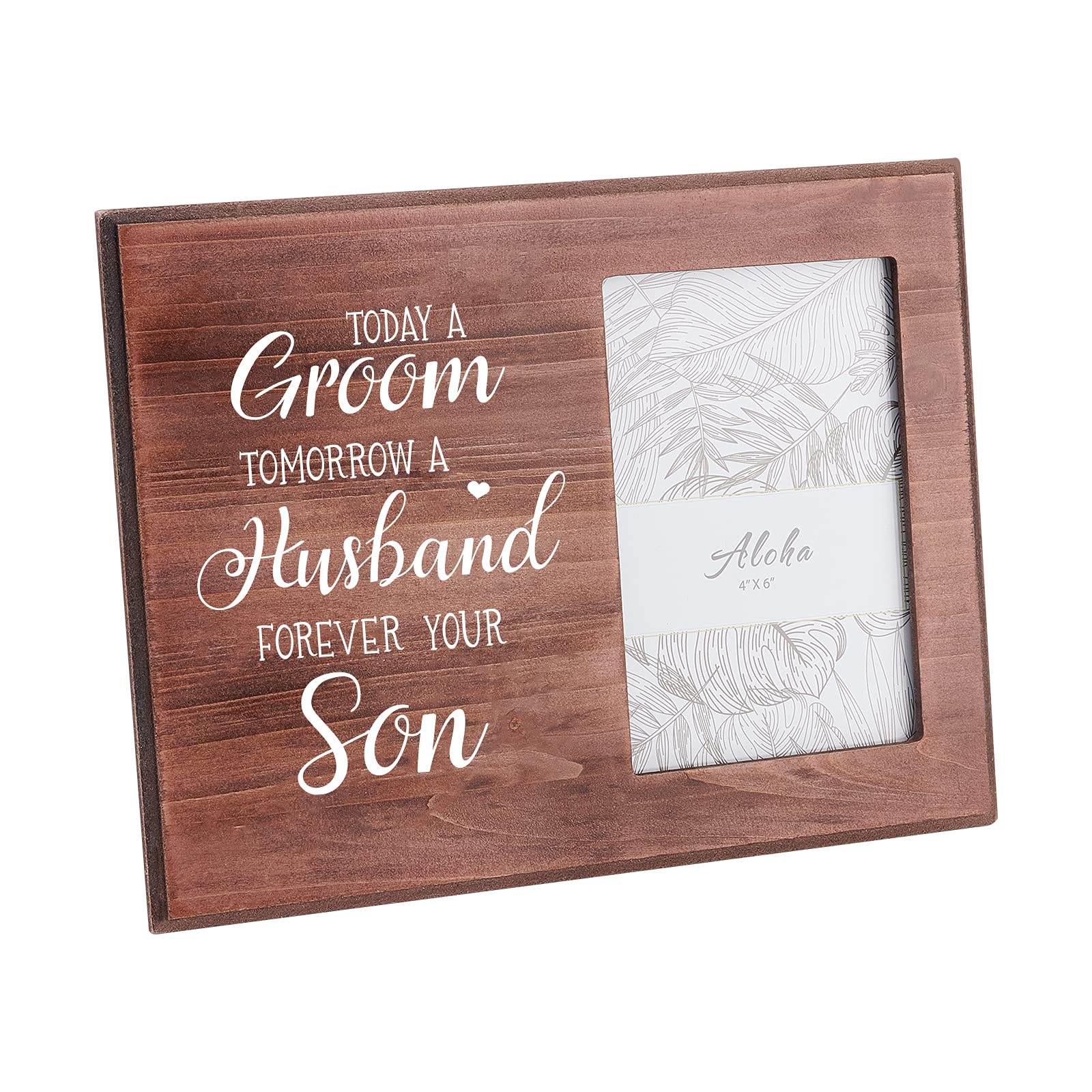FINGERINSPIRE 15X10cm Picture Frame Wedding Picture Frame Gift for Parents from Groom Saddle Brown Wood Photo Frame with Today A Groom Tomorrow A Husband Forever Your Son Words