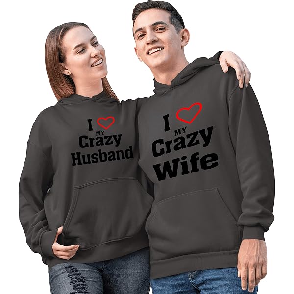 Funny Couple's Hoodie Set - 'I Love My Crazy Wife & Husband' Matching Hooded Sweatshirts (S-2XL)